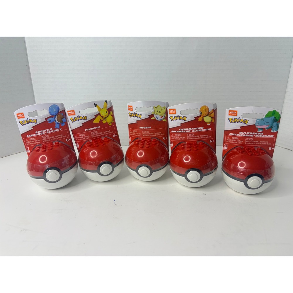 Mega Construx Pokemon Poke Ball Set Pikachu Squirtle Charmander Bulbasaur Togepi